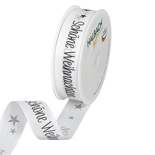 Halbach Seidenbänder Weihnachtsband Schöne Weihnachten,Geschenkband,Schleifenband in Baumwolloptik zum Einpacken von Geschenken,Farbe: white/black, 1126 Cover