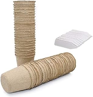 KINGLAKE 50 Pcs 6cm Small Fibre Seed Pots Biodegradable Plant Pots Round Seedling Pots for Growing Vegetables, Fruit, Herb, Flower