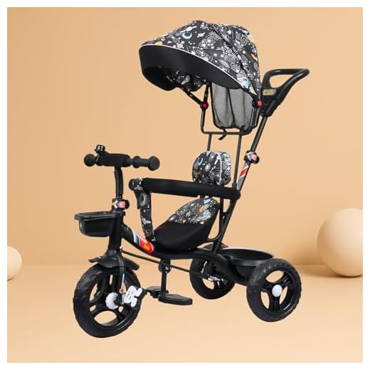 Luusa Galaxy Edition Gt-500 Tricycle Plug and Play | Tricycle with Height Adjustable Parental Control | Kids Safety Belt | Foam/Cushion Seat | Bell | 1-5 Years Old Kids | Make in India, Multicolor
