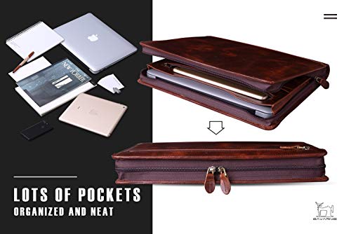 Gavarnie Genuine Leather Professioal Business Portfolio Padfolio Folder with Zipper for Men, Graduation Gift, Work Portfolio with Notepad for Meeting and Travel, Oil Wax