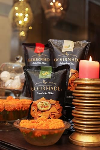 Image of Gourmade Soulful Snacking Pita Chips Snacking Combo, 375g | 2 x Chipotle and 1 x Roasted Garlic (125gms ecah - Pack of 3) | Baked Bar Party Snacks | Dip Starter | Nachos & Tortillas