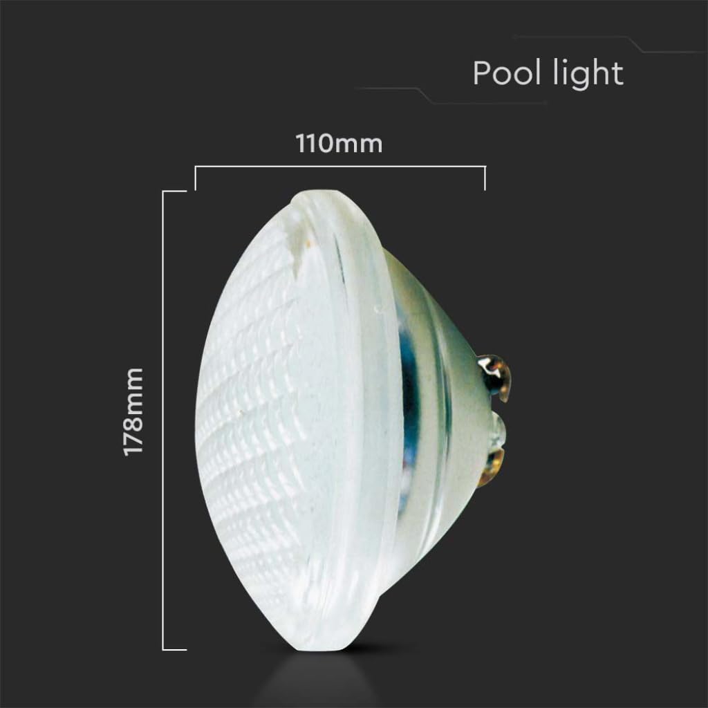 V-TAC Lampada Led da Piscina PAR56 - Lampada 18W in Vetro Antiurto per Illuminazione Piscine e Fontane - Luce Subacquea - Risparmio Energetico - IP68 - Luce Fredda