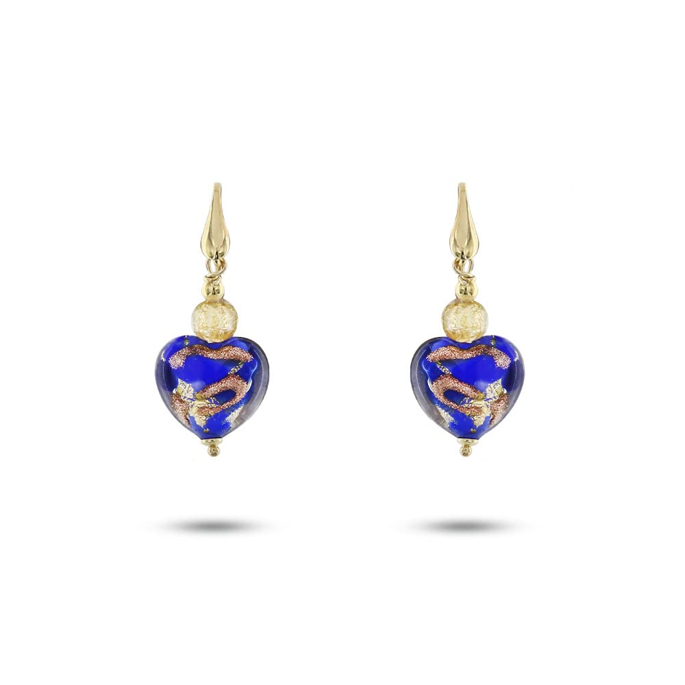 Venetiaurum - Orecchini con Pendenti a Cuore Blu in Vetro originale di Murano e Argento 925 - Gioiello made in Italy certificato