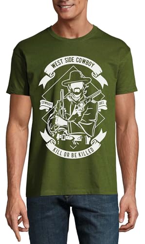 T-shirt West Side Cowboy en coton vert chasseur pour homme style kill or be killed