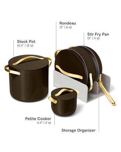 Image of Caraway 24-Piece Nonstick Ceramic Cookware Set - Includes Fry Pans, Sauce, Saute Pan, Dutch Oven, Petite Cooker, Stir Fry, Rondeau, Stock Pot, Lids & Storage Organizers - Black