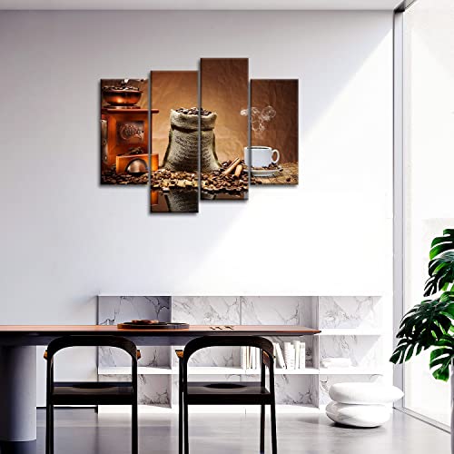 So Crazy Art- Coffee Wall Art Kitchen Decor Brown Coffee Beans And Cup Plate In The Cafe Canvas Pictures Artwork 4 Panel Food Painting Prints For Home Living Dining Room #TOP1