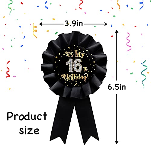 Black It's My 16th Birthday Tinplate Badge Pin, Happy 16th Birthday Boys and Girls Award Ribbon Party Decorations Sign2