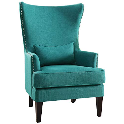 Lexicon Leighton Fabric Upholstered Wingback Accent Chair With Pillow, 30.5" W, Teal #TOP25