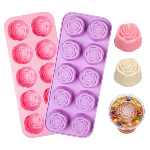 Ngdhkd 2 Pcs Rose Silicone Mold 20 Cavity Silicone Roses Flower Molds for Chocolate Ice Cube Candy Cake Decorations Gummy Candles Jelly Soap