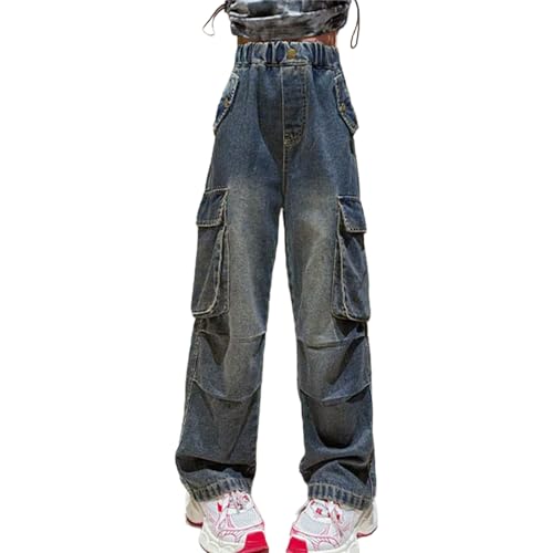 Girls Baggy Wide Leg Cargo Jeans High Waist 𝐅𝐥ap Pocket Trousers Kids Straight Leg Streetwears with Multi Pokets