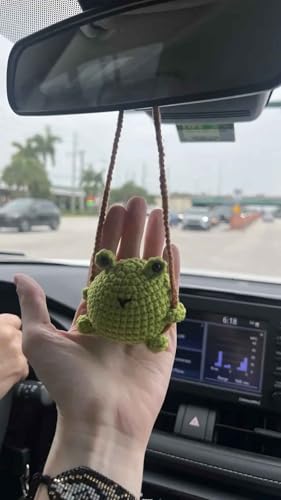 image for sunaeset Crochet Swinging Frog Mirror Hanging Accessories, Cute Rear V