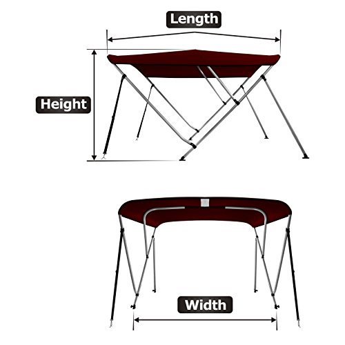image for MSC Standard 3 Bow Bimini Boat Top Cover with Rear Support Pole and St