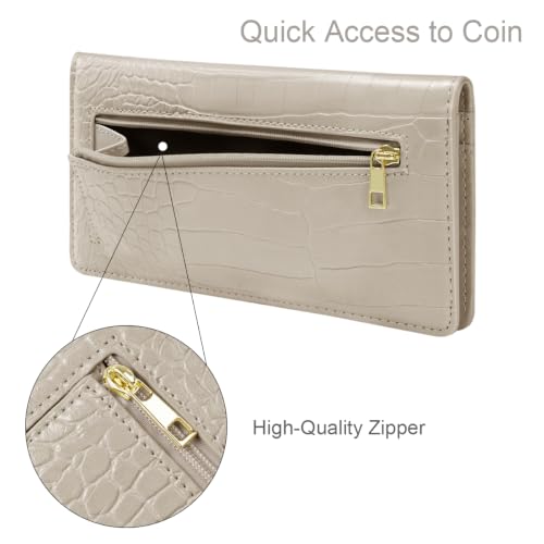 Image of Wallet Women Bifold Faux Crocodile Leather Slim Thin Long Wallets
