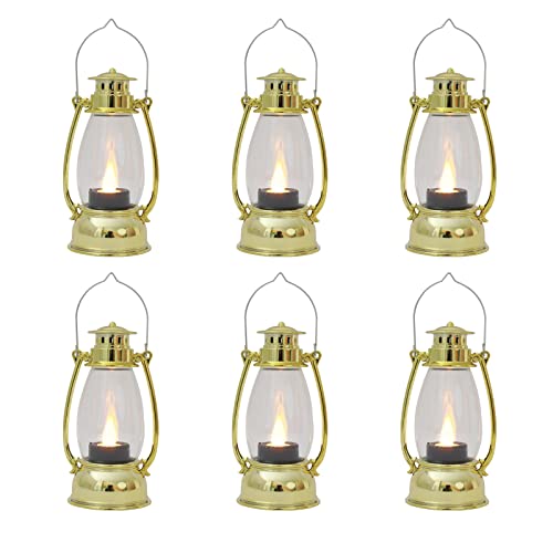 Reperla Mini Lanterns 6 Pcs LED Small Indoor Golden Decorative Outdoor Hanging Candle Lanterns Farmhouse Weddings Birthday Halloween Christmas Decorations