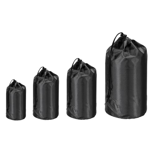 PATIKIL Stuff Sack 4x7/5x10/6x13, 4 Pcs Waterproof Outdoor Storage Sack Portable Drawstring Dust Flap Bag Sleeping Bag for Camping Hiking Backpacking, Black