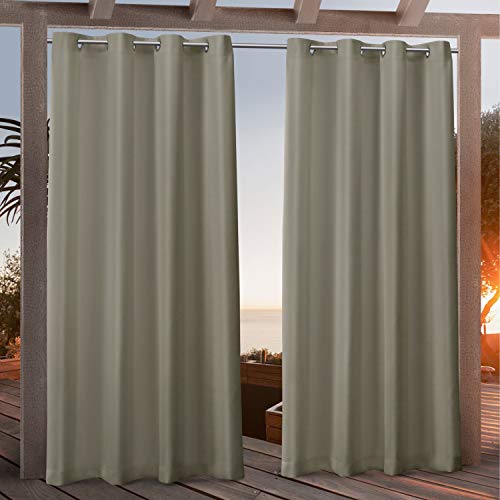 Nicole Miller Canvas Indoor/Outdoor Grommet Top Curtain Panel, 54x84, Khaki, 2 Piece