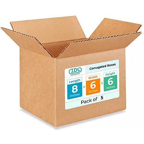 Small Moving &amp; Shipping Boxes 8 x 6 x 6 inches (5-Pack) - Extra Strength 200 lb vs Regular - Corrugated Cardboard Boxes - Shipping Box for Small Business - Moving Cardboard Box by IDL Packaging