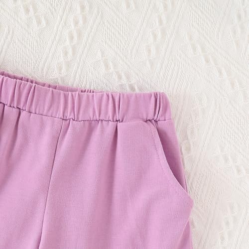 Kids Toddler Girl Clothes Summer 2 Piece Outfits Short Sleeved Top+Solid Color Shorts Set4