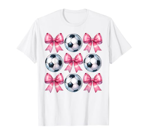 Coquette Bow Soccer Ball Player Festa della mamma nastro rosa mamma Maglietta