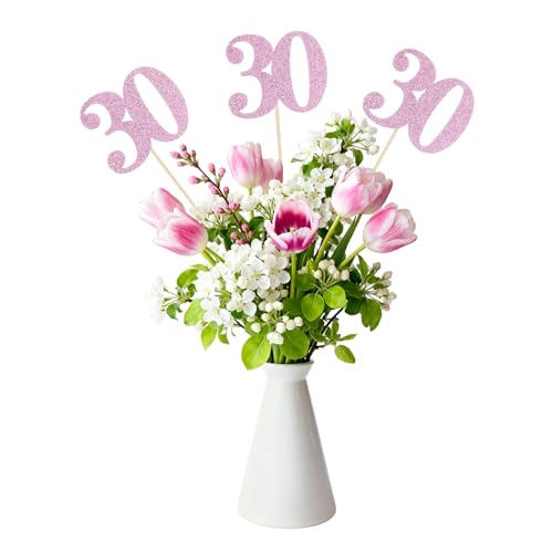 Palitos de centro de mesa de 30 cumpleaños sourcing map con purpurina rosa de alta densidad