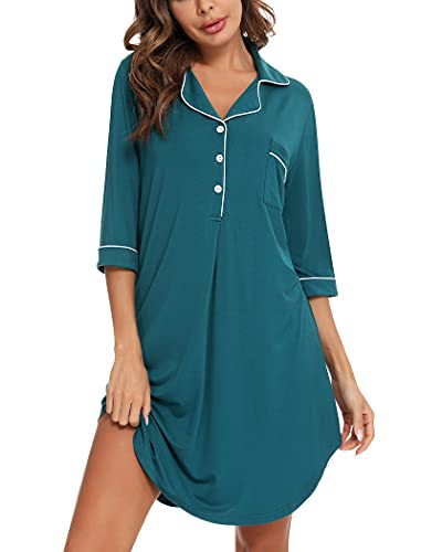 Image of Leikar Womens Nursing Nightgowns Labor and Delivery Gown 3/4 Sleeve Pajamas Dress Maternity Gown for Hospital S-XXL Green