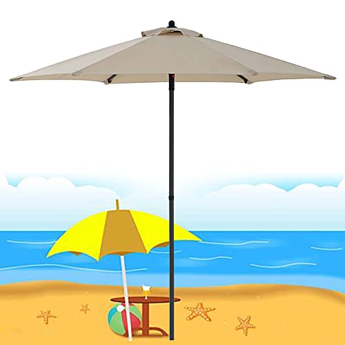 Parasol de jardín de 6 costillas con mesa café plegable en acabado asfalto de alta densidad