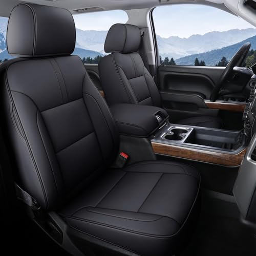 Image of Coverado Chevy Silverado Seat Covers, Faux Leather Seat Covers Fit for Chevy Silverado GMC Sierra 2007-2025 1500, 2015-2025 2500HD 3500HD Crew Double Extended Cab (Front, Black)
