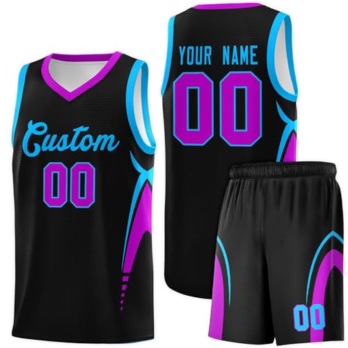 WEOPLKIN Personalizar Equipación Baloncesto de Niño y Adultos 2025/2026, Camiseta de Baloncesto Personalizada, Nombre y Número de Equipo Impreso Morado