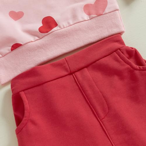 Image of Toddler Girl Valentines Day Outfits Letter Heart Print T-Shirt A-Line Mini Skirts Dress Girls Valentine's Day Dresses