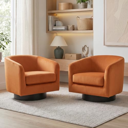 Swivel Barrel Accent Chair, Comfy Reading Armchair, Terracotta, Set of 2
