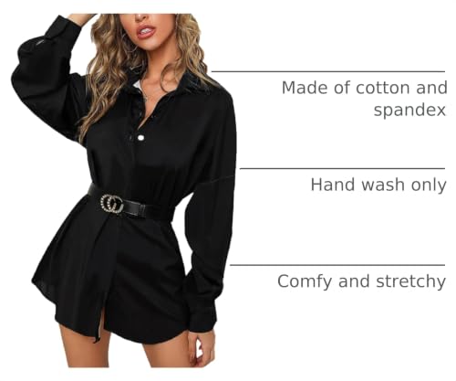 Image of Glozeplus Long Sleeve Button Down Collar Mini Shirt Dress for Women | Trendy script print shirt dress.The button-down front and collared V-neck create a chic.Perfect for office or casual dates.
