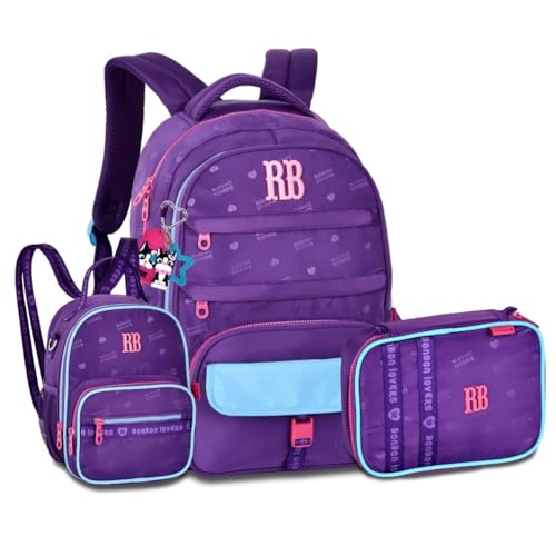 Mochila com Lancheira e Estojo Box Rebecca Bonbon Kit Escolar (Roxo)