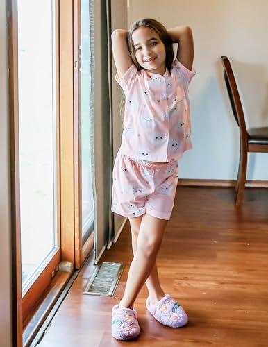 Image of Arshiner Girls Pajamas Sets Short Sleeve Kids Pjs Button Down Sleepwear | Cute Printed Pajamas for Little & Big Girl, Lightweight Comfy Fabric, 2-Piece Outfits, Perfect for Lounge Pajamas Party