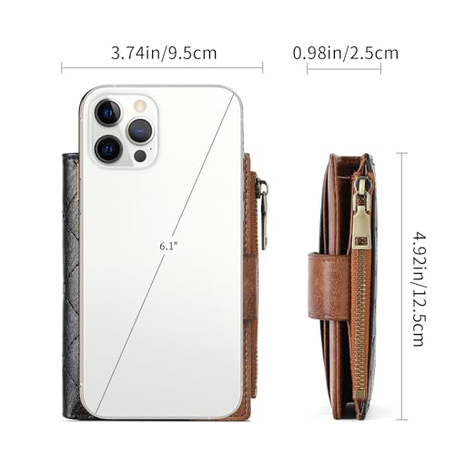 Image of GAEKEAO Small Wallet for Women Leather RFID Blocking Card Holder Bifold Zipper Pocket Wallet with ID Window