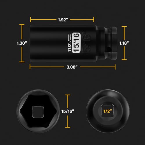 Image of 1 /2 Inch Drive 15 /16 Inch Deep SAE Impact Socket,CR-MO,6 Point Radius Corner Design,Square Chamfered Opening,Axle Nut Impact Grade Socket for Easy Removal