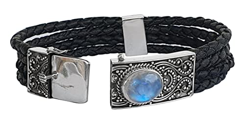 925 Sterling Silver Bracelet For Men & Women With Blue Moonstone Gemstone, Authentic And Handmade Bracelet, Designer And Fashionable Wristband, Bracelet For Boys, Birthday Gift Bracelet. #TOP5