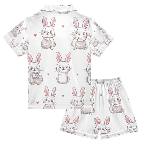 senya Rabbit and Love V Satin Summer Pajama Sets Silk Short Sleeve Button Down Sleepwear2