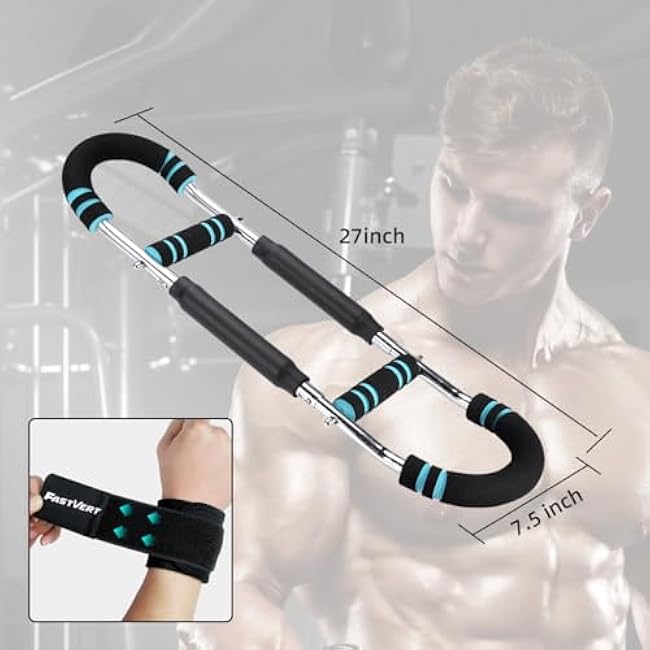 Twister Arm Trainer for Men, Adjustable Chest and Arm Exerciser with 2 Safety Wrist Wraps, Portable Strength Training Bar (60¨C100lbs) for Chest, Triceps, Shoulders, Forearms, Thighs, and Back