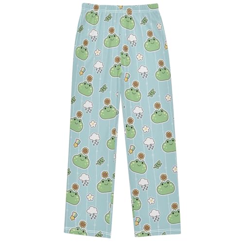 Boy's Lounge Pants Cute Frog Have Sunflower Head Kids Jogger Pants Elastic Waist Long Bottoms with Pockets 6-14 Y