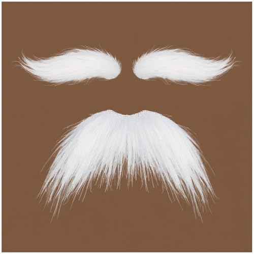 Honcloud Diy Self Adhesive Fake Mustache and Eyebrow Set Fake Beard Material Novelty Mustaches for Costume and Halloween Festival Party (White(eyebrows and mustache))