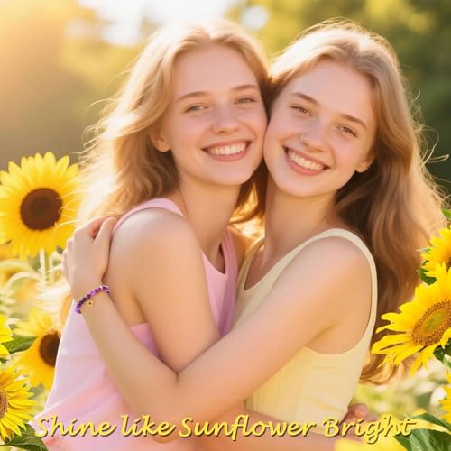 Purple Natural Stone Sunflower Bracelet for Women – Inspirational Sunflower Birthday Gifts for Women. Sunflower gifts are a symbol of sunshine and happiness.4
