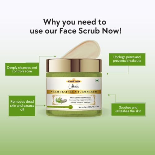 Image of Khadi Neem, Tea Tree & Tulsi Face Scrub 100g | Exfoliating Scrub for Acne, Dead Skin & Oil | Unclogs Pores, Soothes & Refreshes Skin | For Men & Women | All Skin Types