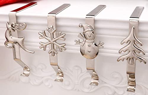 Yuokwer Christmas Stocking Holders - Different Pattern Christmas Stocking Hangers For Fireplace Christmas Stocking Hooks For Christmas Decoration (Silver,Pack Of 4) #TOP5