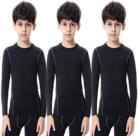 3 Pack Youth Boys Compression Shirt Baseball Undershirt Long Sleeve Athletic Football Shirts Soccer Sports Workout Top