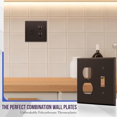 Image of ENERLITES Combination Toggle Light Switch /Duplex Receptacle Outlet Wall Plate, Standard Size 2-Gang 4.50 inch x 4.57 inch, Polycarbonate Thermoplastic, 881121-BR, Brown