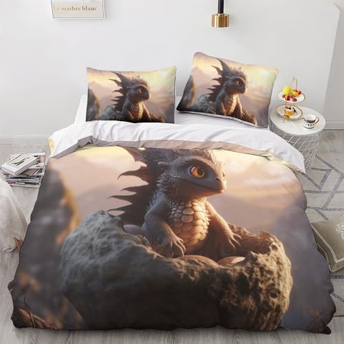 Housse de couette dragon 3D en microfibre douce avec zip double - 2