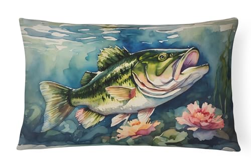 Caroline's Treasures DAC2803PW1216 Largemouth Bass Throw Pillow Machine Washable, Indoor Outdoor Decorative Pillow for Couch, Bed or Patio, 12HX16W