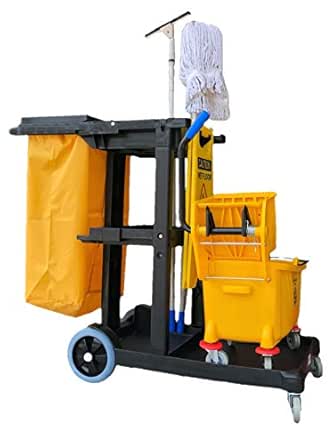 Simpli-Magic Janitorial Cart, 330 lbs Capacity – 3-Shelf Commercial Housekeeping Cleaning Cart on Wheels, 25 Gallon Bag with Lid