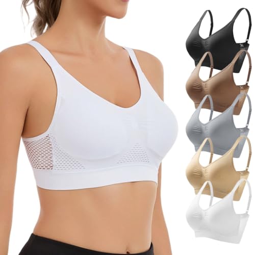 Breathable Anti-Sagging Sports Bras for Women No Underwire Soft Bra White - image 1
