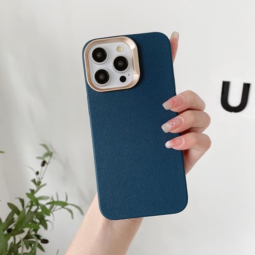 Coque Cuir et Silicone pour iPhone 16 Pro Max Bleu Antichoc Plaquée